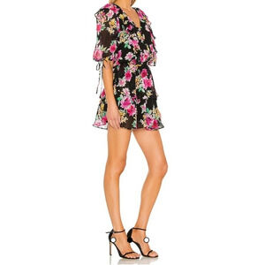 NWT Revolve Yumi Kim Hailey Dress Paradise Villa Black Floral Stretch Waist XXS